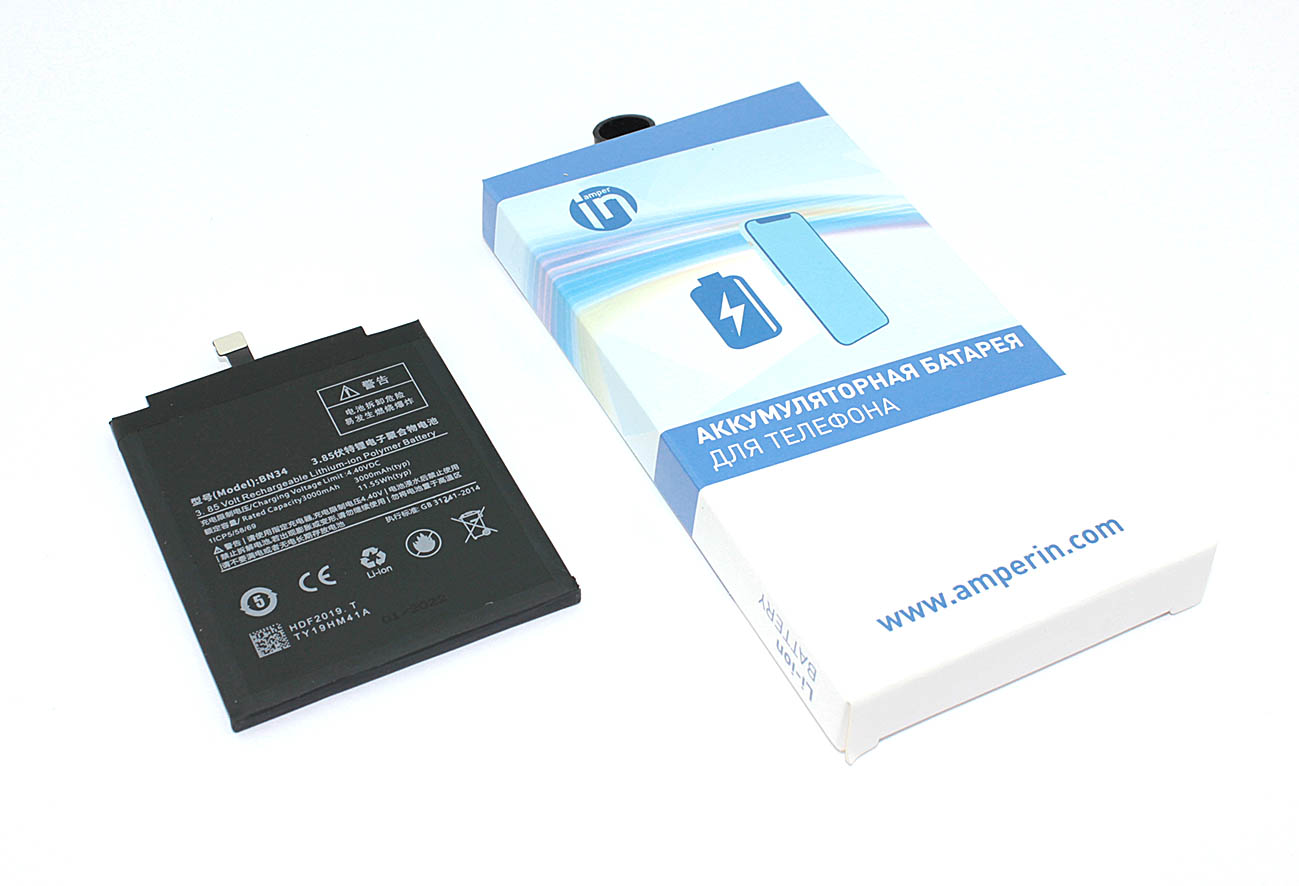 Аккумуляторная батарея Amperin для Xiaomi Redmi 5A (BN34) 3000mAh 3,85V |  088239 | Купить в Москве