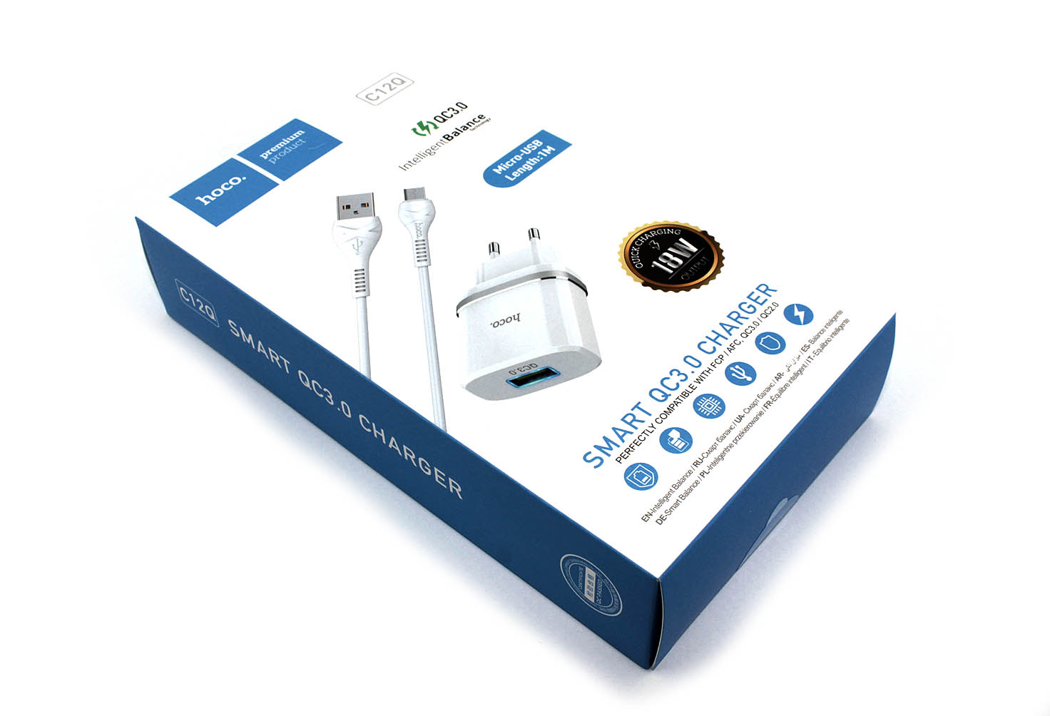 Блок питания (сетевой адаптер) HOCO С12Q Smart QC3.0, кабель Micro USB ...